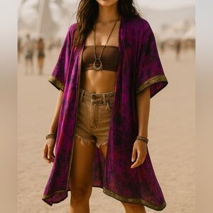 Silk Kimono | magenta pink and purple with gold accents